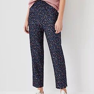 NEW Ann Taylor The Easy Ankle High Rise Floral Pull On Pant In Navy Multi XL